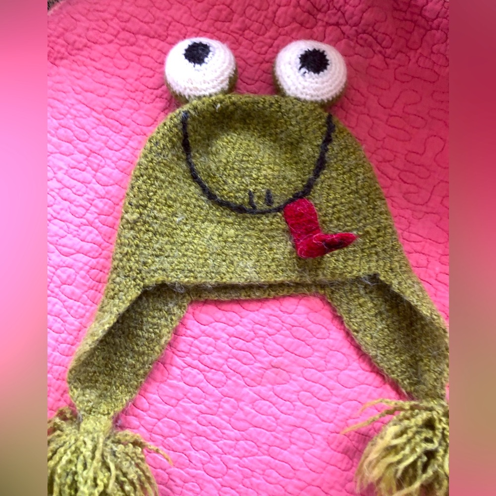 Kids Frog hat with ear flaps, from Peru